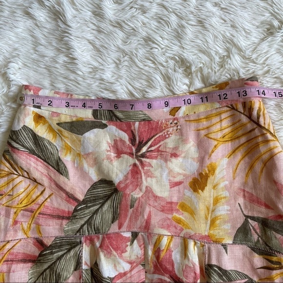 Joie Skirt Radhiya High-Low Ruffle Printed 100% Linen Tropical Print Pink 4 - Picture 9 of 10